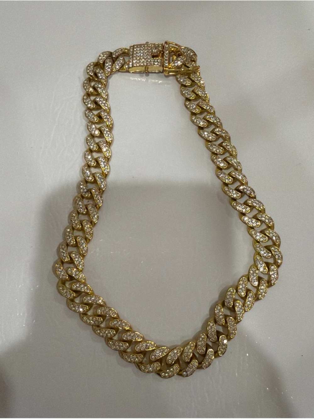 Gold Crystal Cuban Link Necklace - Women Jewelry